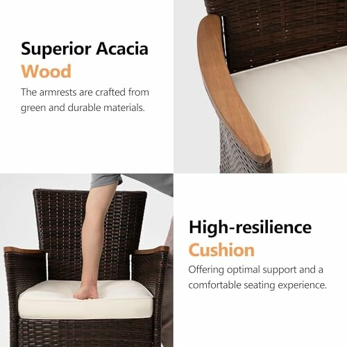 Chair with acacia wood armrests and high-resilience cushion.