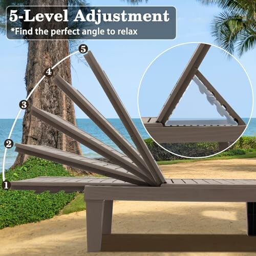 5-level adjustable beach lounge chair with angle settings.