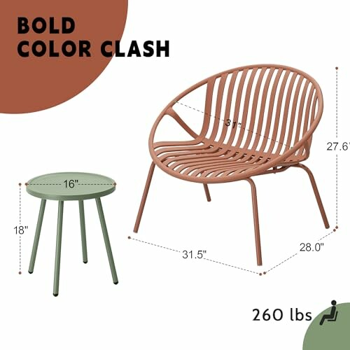 Bold color clash chair and stool with dimensions
