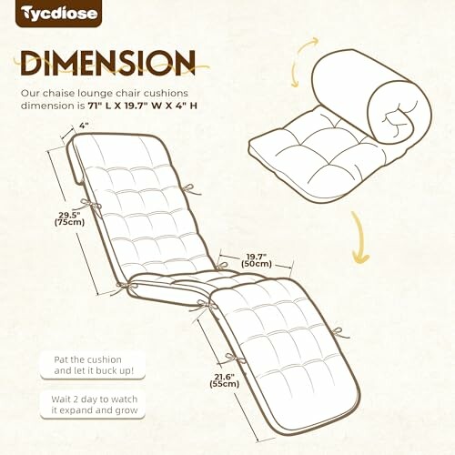Diagram showing dimensions of chaise lounge chair cushions.