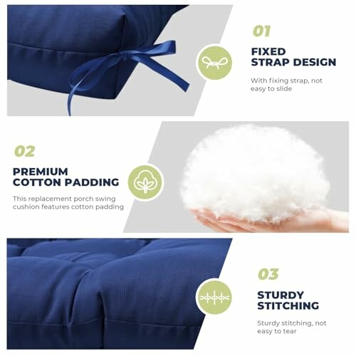 Cushion features: fixed strap design, premium cotton padding, sturdy stitching.