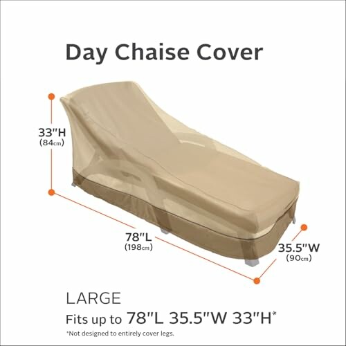 Large day chaise cover in beige, fits up to 78 inches long.