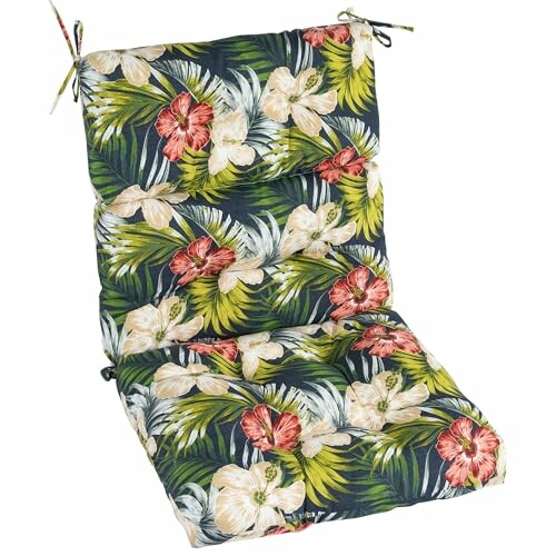Floral cushion with tropical flowers and leaves design.