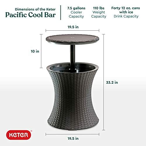 Keter Pacific Cool Bar with dimensions and features.