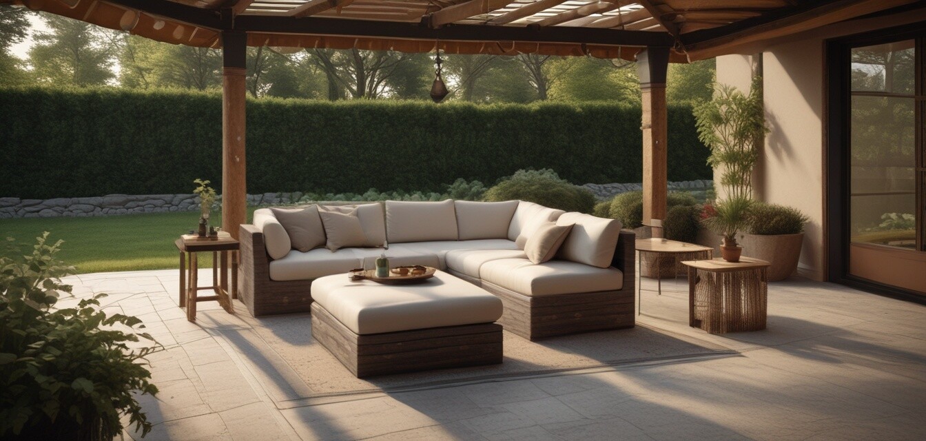 Outdoor furniture covered with a waterproof cover