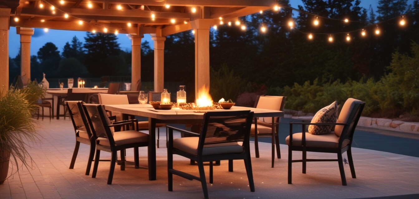 Patio dining set at night