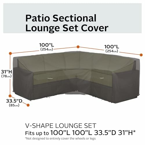 Patio sectional lounge set cover with dimensions