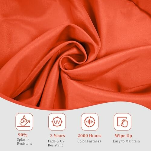Red fabric with splash-resistant, UV resistant, color fastness, easy to maintain features.