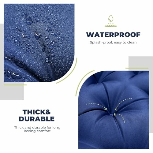 Waterproof and durable cushion with water droplets and tufted texture.