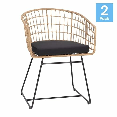 Wicker chair with black cushion in a 2-pack