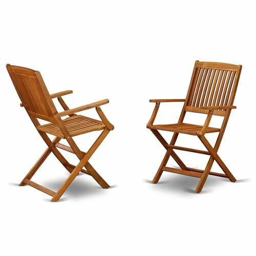 Two wooden folding chairs facing each other.