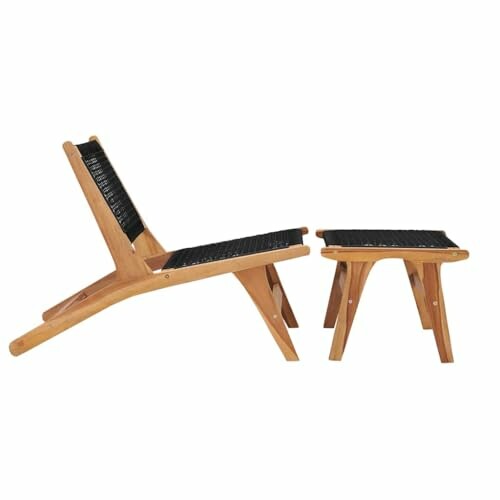 Wooden lounge chair with matching stool.