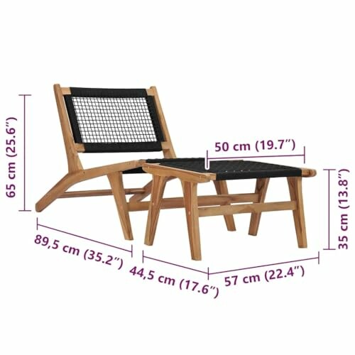 Wooden lounge chair with footrest and dimensions